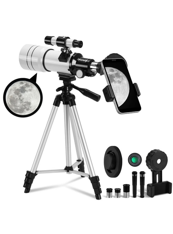TOPVISION Telescope, 70mm Telescopes for Adults & Kids, 300mm Portable Refractor Telescope (15X-150X) with a Phone Adapter & Adjustable Tripod for Astronomy Beginners, Gift for Kids