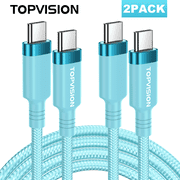 TOPVISION Fast Charge Cable, 2Pack [6FT Fast Charging Cables] 3.1A Nylon Braided Type-C Charger Bundle for iPhone 15/16, Samsung Galaxy S23/S24, Pixel 7/8, Moto G Power & Android Devices​​