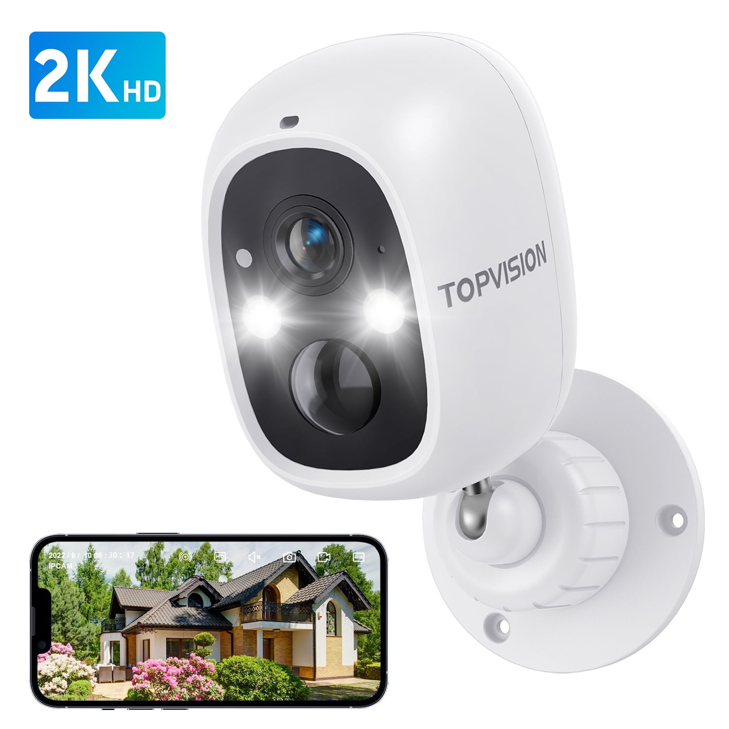 TOPVISION Wireless Security Camera, 2K WiFi Camera with Outdoor Night Vision, IP66 Outdoor Waterproof Camera for Home Security System, Surveillance Camera with PIR Motion Sensor, 2 Way Audio