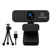 TOPVISION 2K QHD Webcam for PC, USB Computer Camera with Microphone, Plug & Play Web Camera for Desktop Computer/Laptop, Zoom,Google Meet,Teams, Streaming, Compatible with Windows Mac Linux