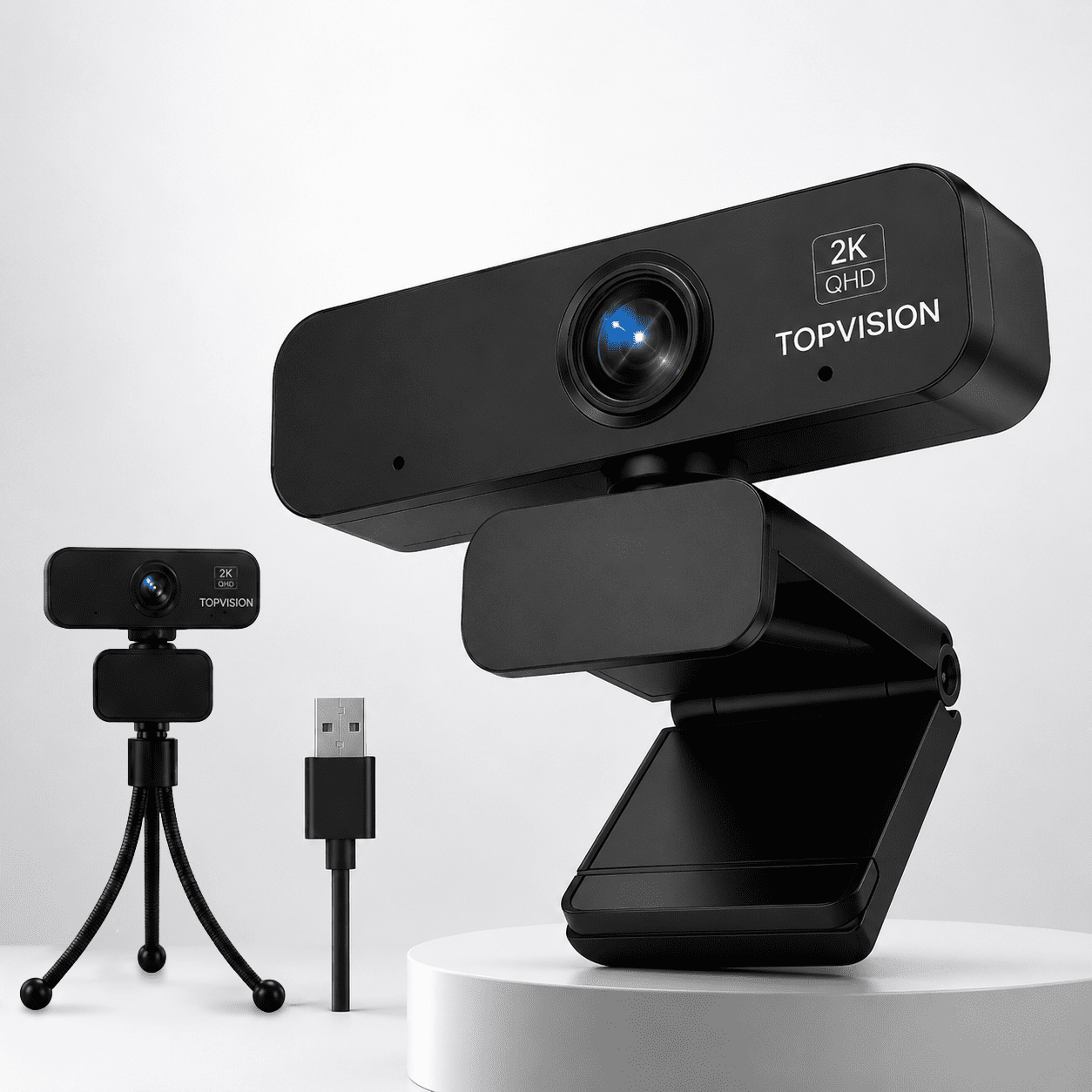 TOPVISION 2K QHD Webcam for PC, USB Computer Camera with Microphone, Plug & Play Web Camera for Desktop Computer/Laptop, Zoom,Google Meet,Teams, Streaming, Compatible with Windows Mac Linux