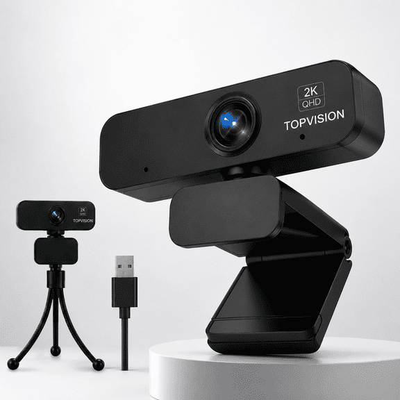 TOPVISION 2K QHD Webcam for PC, USB Computer Camera with Microphone, Plug & Play Web Camera for Desktop Computer/Laptop, Zoom,Google Meet,Teams, Streaming, Compatible with Windows Mac Linux