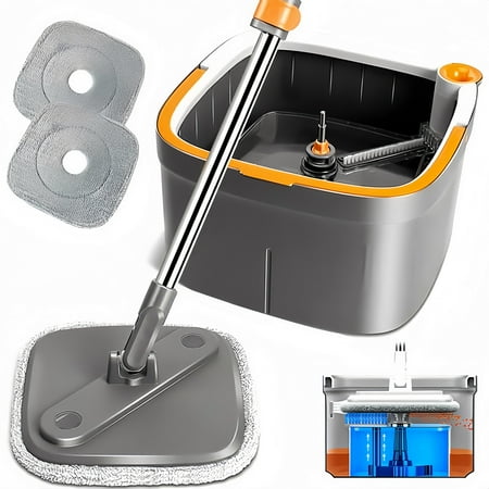 TOPWIRE M16 True Clean Spin Mop and Bucket System, Clean & Dirty Separate Mop Bucket With 2 Machine Washable Mop Pads, Hands-Free and Self-Wringing