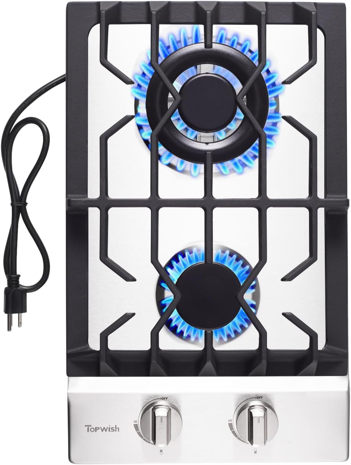 TOPWISH 2 Burner Propane Gas Cooktop, 12" LPG/NG Builtin Gas Rangetop