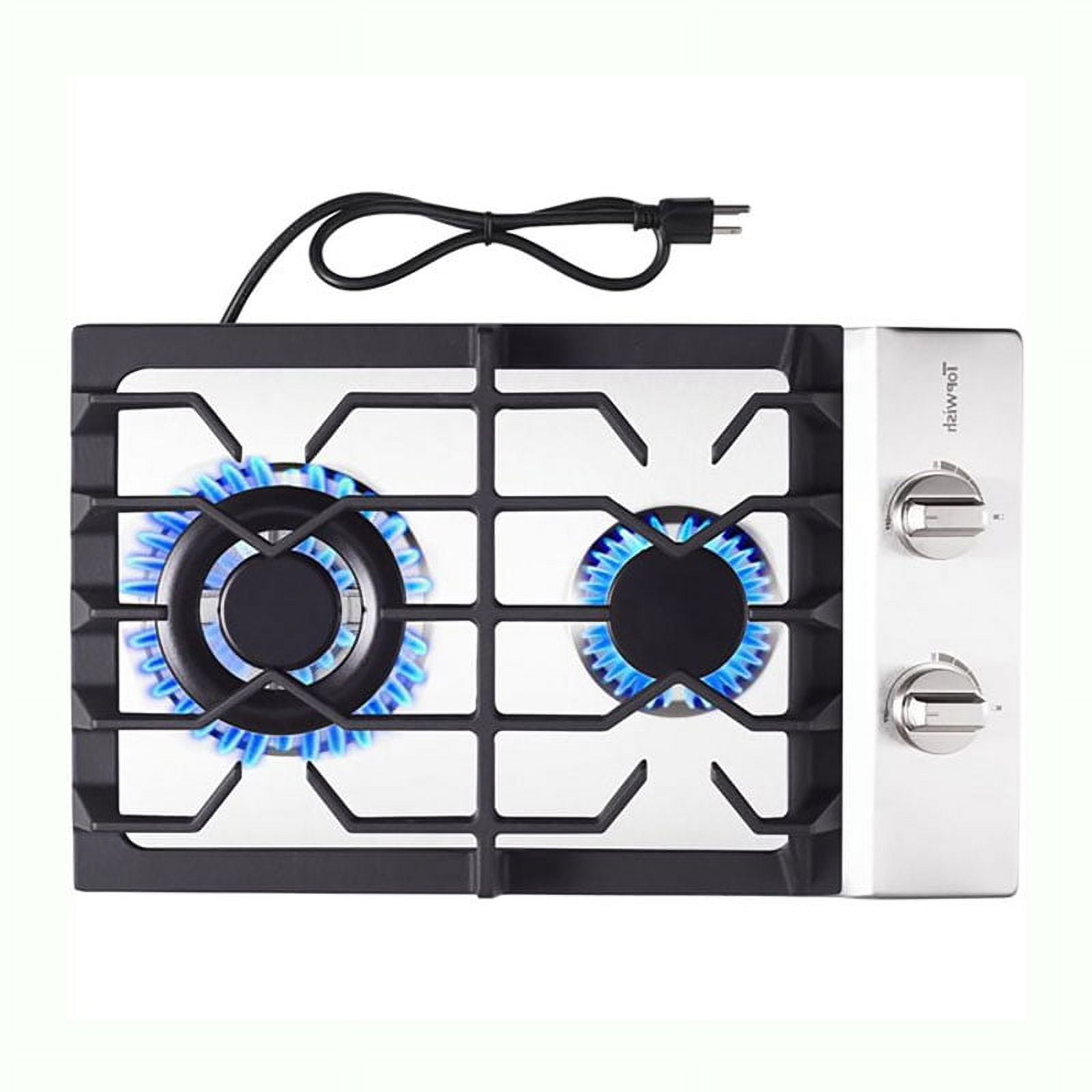 TOPWISH Gas Cooktop 12 inch,  2 Burner Propane Gas Cooktop, LPG/NG Built-in Gas Rangetop with 2 ITALY SABAF Sealed Burners 18,000BTU, Thermocouple Protection, Stainless