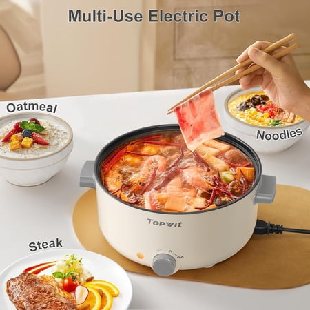 TOPWIT 3L Electric Pot, Non-Stick Hot Pot for Cooking Noodles, Steak, Soup, Shabu Shabu, Portable for Camping & RV