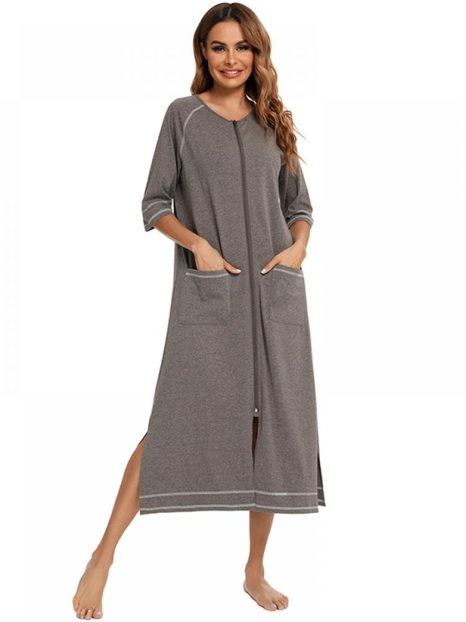 TOPWONER Women Long House Coat Zipper Front Robes Full Length