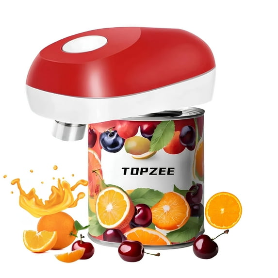 Topzee Electric Can Opener, One-Touch Automatic Battery-Operated Hands-Free Can Opener for Seniors, Red