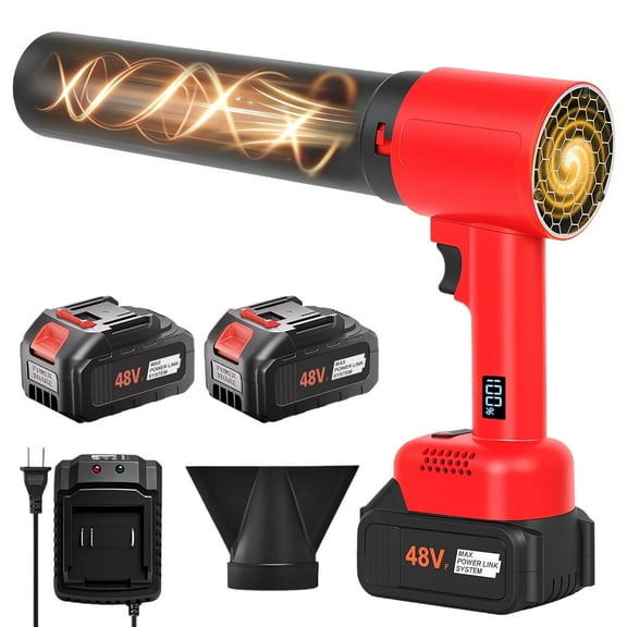 TOPZOO Cordless Leaf Blower Portable Dust Cleaner Handheld Blower 4 Adjustable Speed with Extended Nozzle and LED Display for Drying, Patio Cleaning, 2 X 6.0Ah Batteries