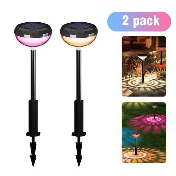 TOPZOO Solar Pathway Lights 2 Pack, 2 Modes Multicolor & Warm White LED, IP67 Waterproof, Solar Lights Outdoor for Yard Landscape Patio Outside Decorations