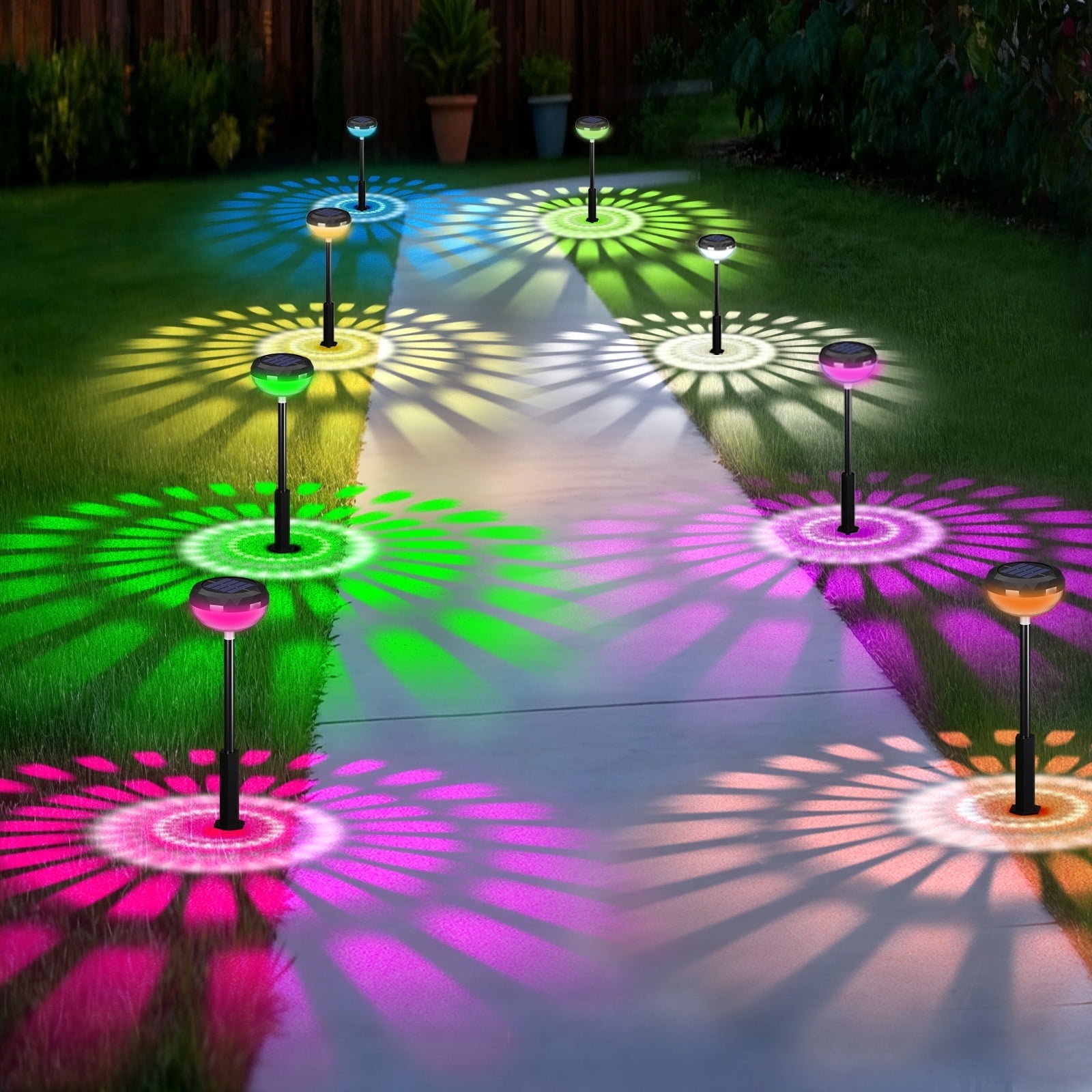 TOPZOO 8 Pack Solar Pathway Lights, 2 Modes Multicolor & Warm White LED, IP67 Waterproof, Solar Lights Outdoor for Garden Path Backyard Christmas Lawn Landscape Decorative