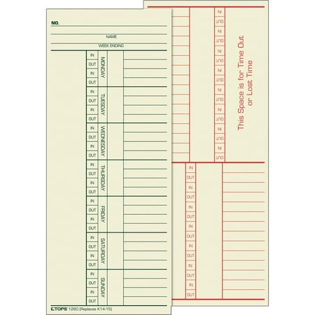 TOPs Extra-Heavy 2 Sided Weekly Time Cards, Manila
