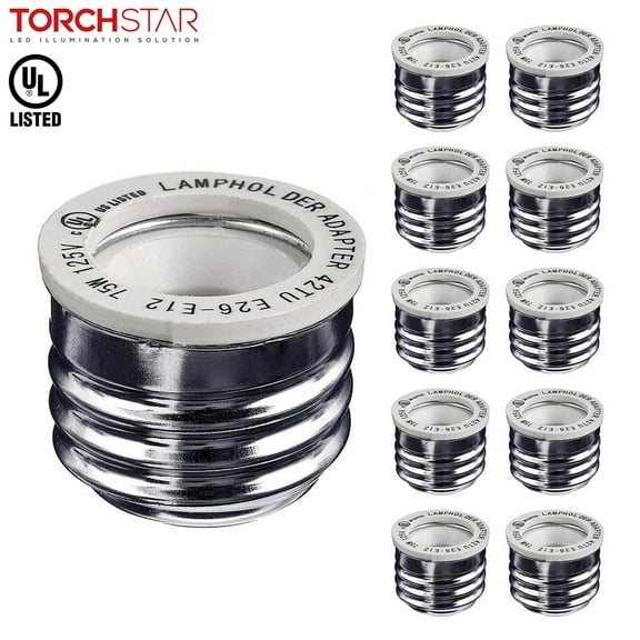 TORCHSTAR 10-Pack E26/E27 to E12 Socket Adapter, Medium Screw Base to Candelabra Base Bulb Converter Reducer, Anti-burning, Heat-resistant, 125V Max 75W