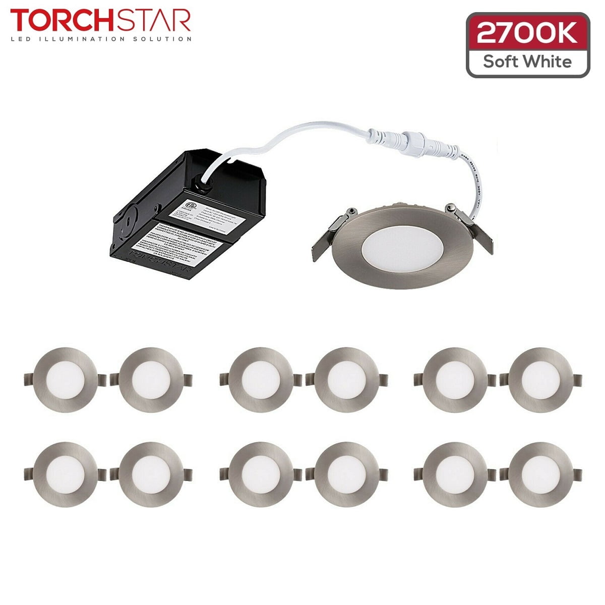 TORCHSTAR 12 Pack 3 Inch Dimmable UltraThin LED Recessed Light with J