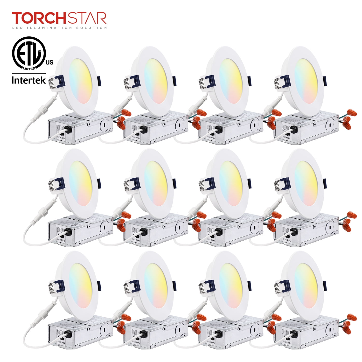 TORCHSTAR E-Lite Series 6 Inch Slim Recessed Lighting with J-Box, 13.5W Ultra-Thin LED Recessed Light, Dimmable Canless Downlight, ETL&ES Listed, CRI90, 4000K Cool White, Satin Nickel, Pack of 6