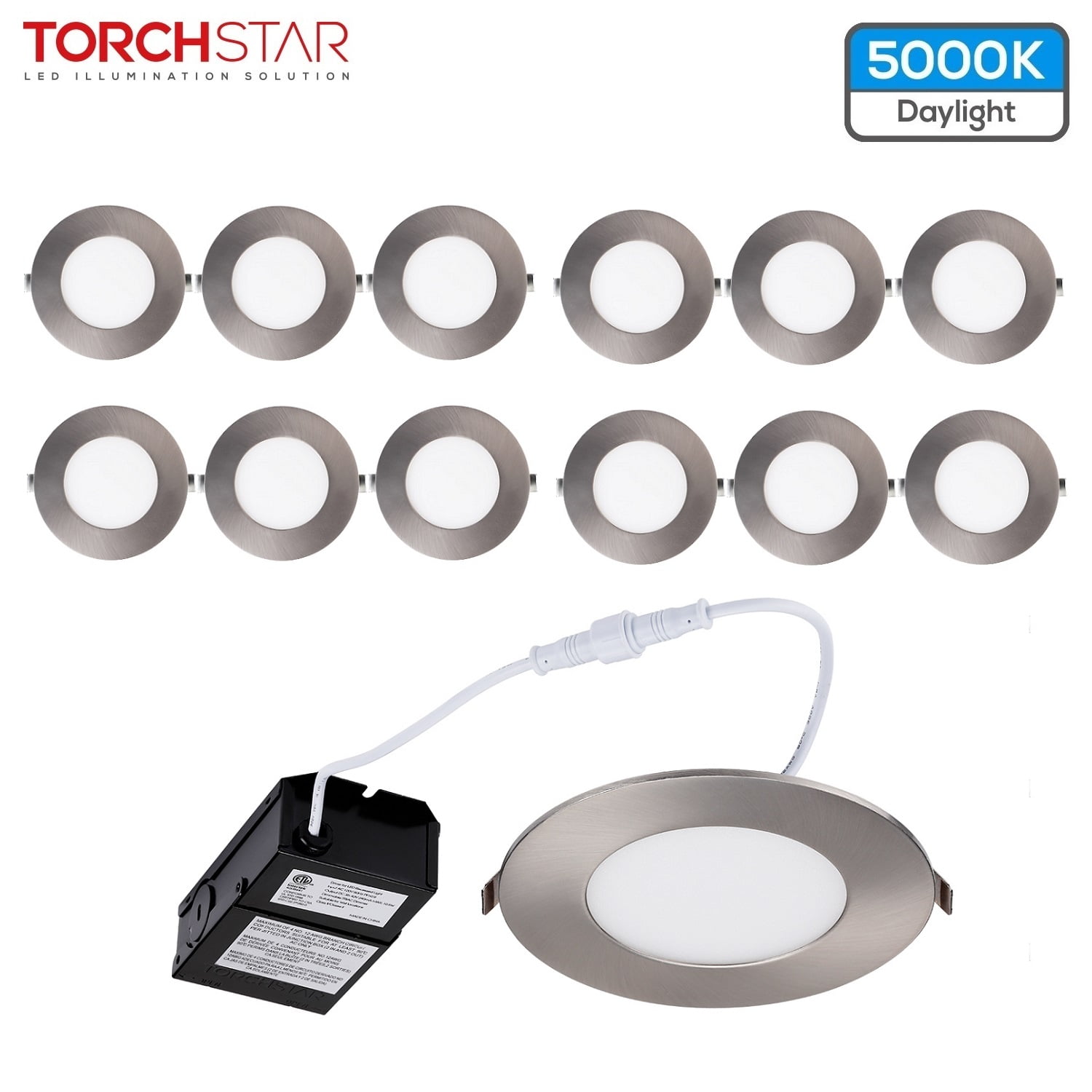 TORCHSTAR 12 Pack 4 Inch Ultra Thin LED Recessed Lights with JBox