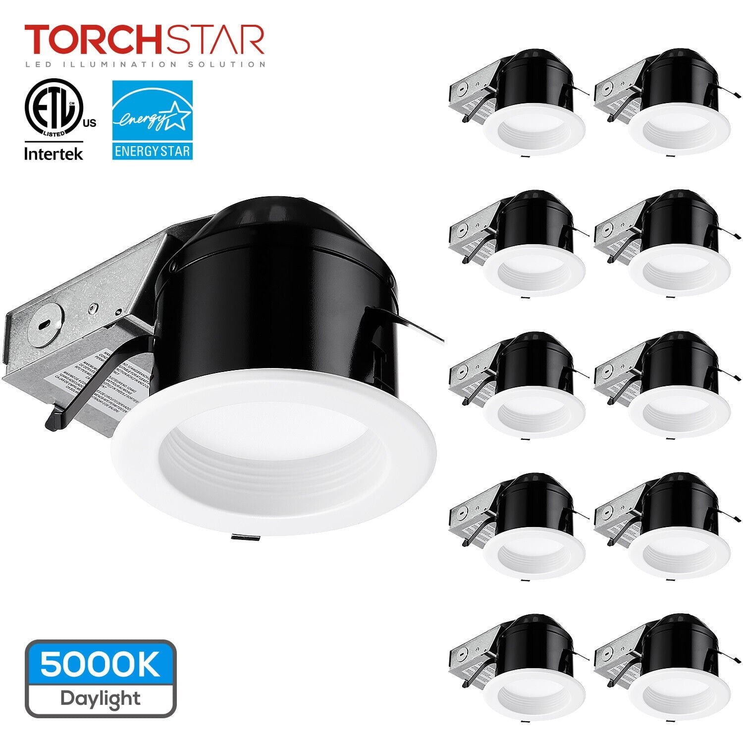TORCHSTAR 12 Pack 4" LED Dimmable Baffle Recessed Downlight, Retrofit