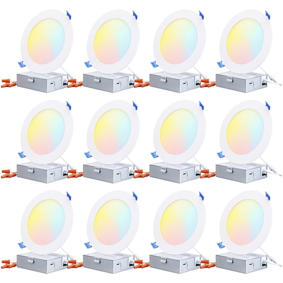 TORCHSTAR 12-Pack 6" Gimbal LED Recessed Light with J-Box Dimmable Air Tight, 2700K/3000K/3500K/4000K/5000K 5 Color Temperature Selectable