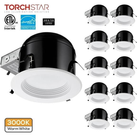 TORCHSTAR 12 Pack 6" LED Dimmable Baffle Recessed Downlight, Retrofit Recessed Lighting Kit 3000K Warm White