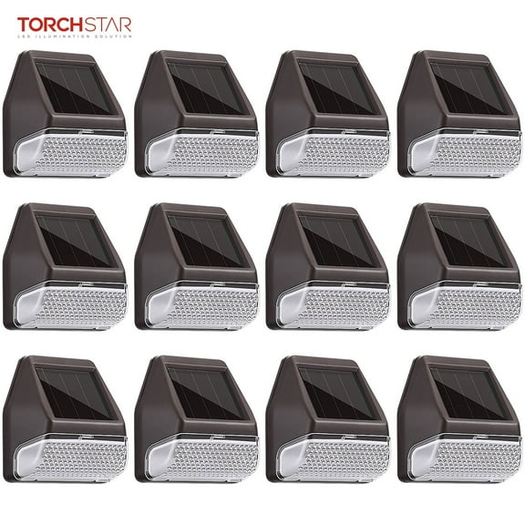 TORCHSTAR 12 Pack Dusk-to-Dawn LED Solar Fence Lights for Patio, Backyard, 4000K Cool White, Oil Rubbed Bronze