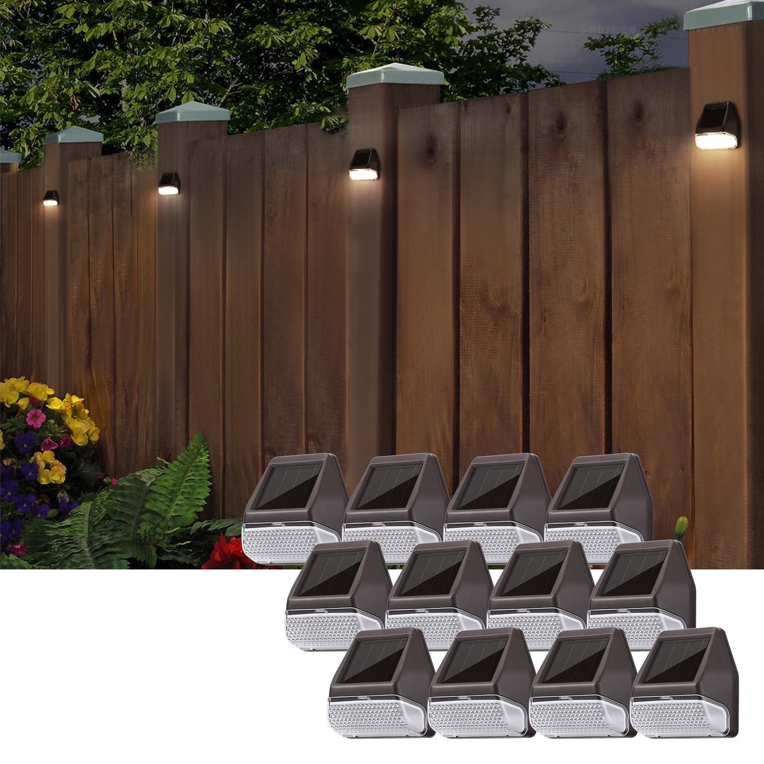 TORCHSTAR 12-Pack Solar-Powered LED Fence Light for Outdoor, Backyard, 4000K Cool White Deck Lights, 90° Beam Angle Post Night Lighting, Stairs Decoration, Rubbed - Walmart.com