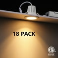 thumbnail image 1 of TORCHSTAR 18 Pack 2" LED 5CCT Recessed Lights with J-Box, 9W 600lm Dimmable Ceiling Downlight, 2700 - 5000K Color Temperature Selectable, 1 of 6