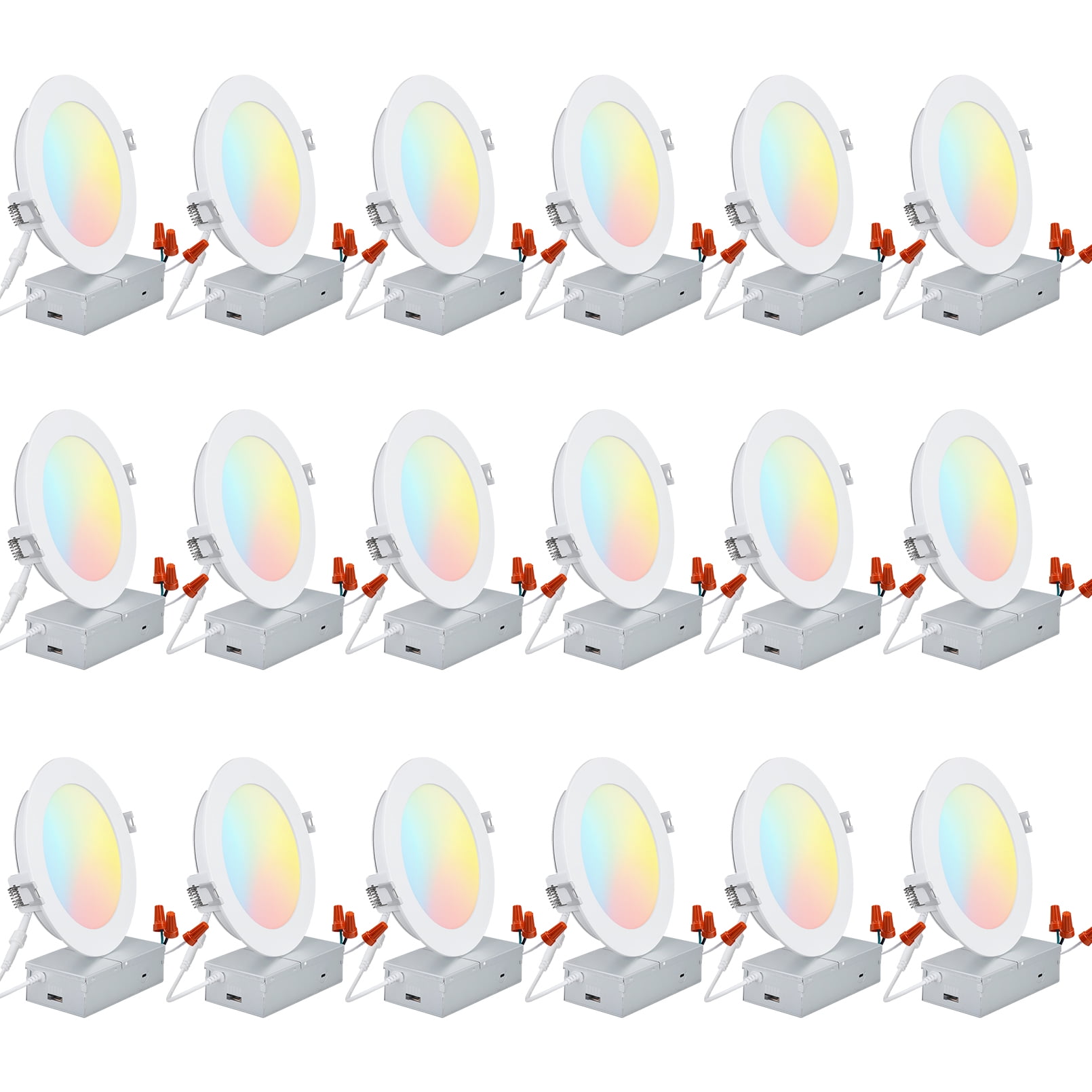 TORCHSTAR 18-Pack 6 Inch LED Recessed Lighting with Junction Box, CRI90, 5CCT Dimmable Ultra-Thin Recessed Downlight, 2700K-5000K Color Temperature Selectable, ETL and Energy Star Certified