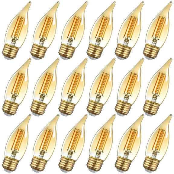 TORCHSTAR 18 Pack Dimmable C35 LED Bulbs, UL Listed Vintage Edison Bulb, LED Chandelier Light Bulbs, 4.5W, E26 Base, 2200K Amber Warm