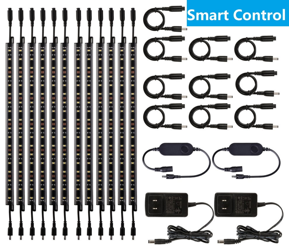 TORCHSTAR 2 Pack 6-light Pack 12" Smart LED Light Bar Kit, Work with Alexa for Under Cabinet, Under Counter, Gun Safe, Closet, Shelf, 3000K Warm White