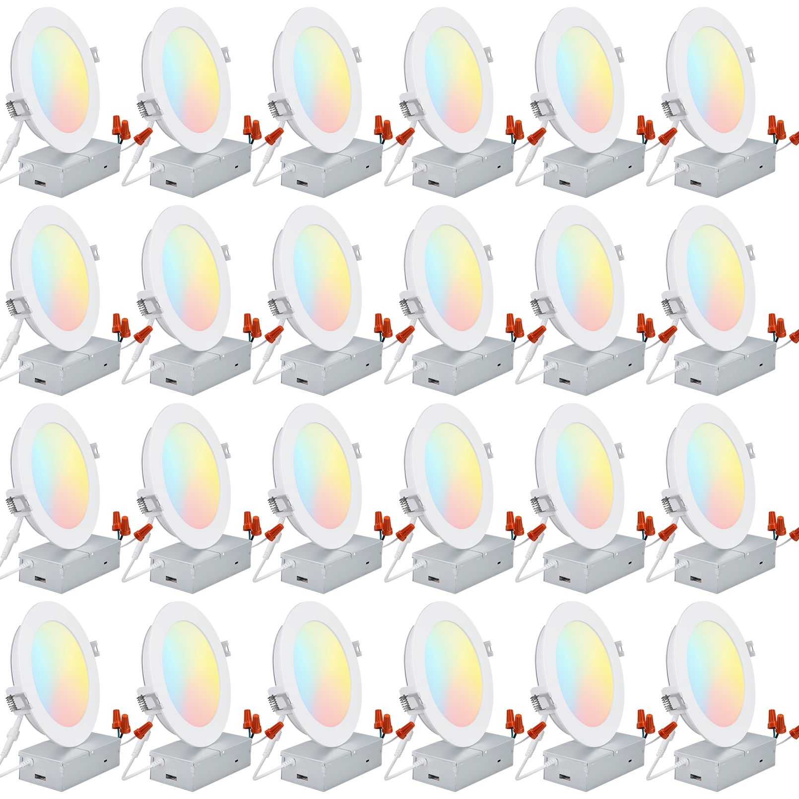 TORCHSTAR 24-Pack 6 Inch LED Recessed Lighting with Junction Box, CRI90, 5CCT Dimmable Ultra-Thin Recessed Downlight, 2700K-5000K Color Temperature Selectable, ETL and Energy Star Certified