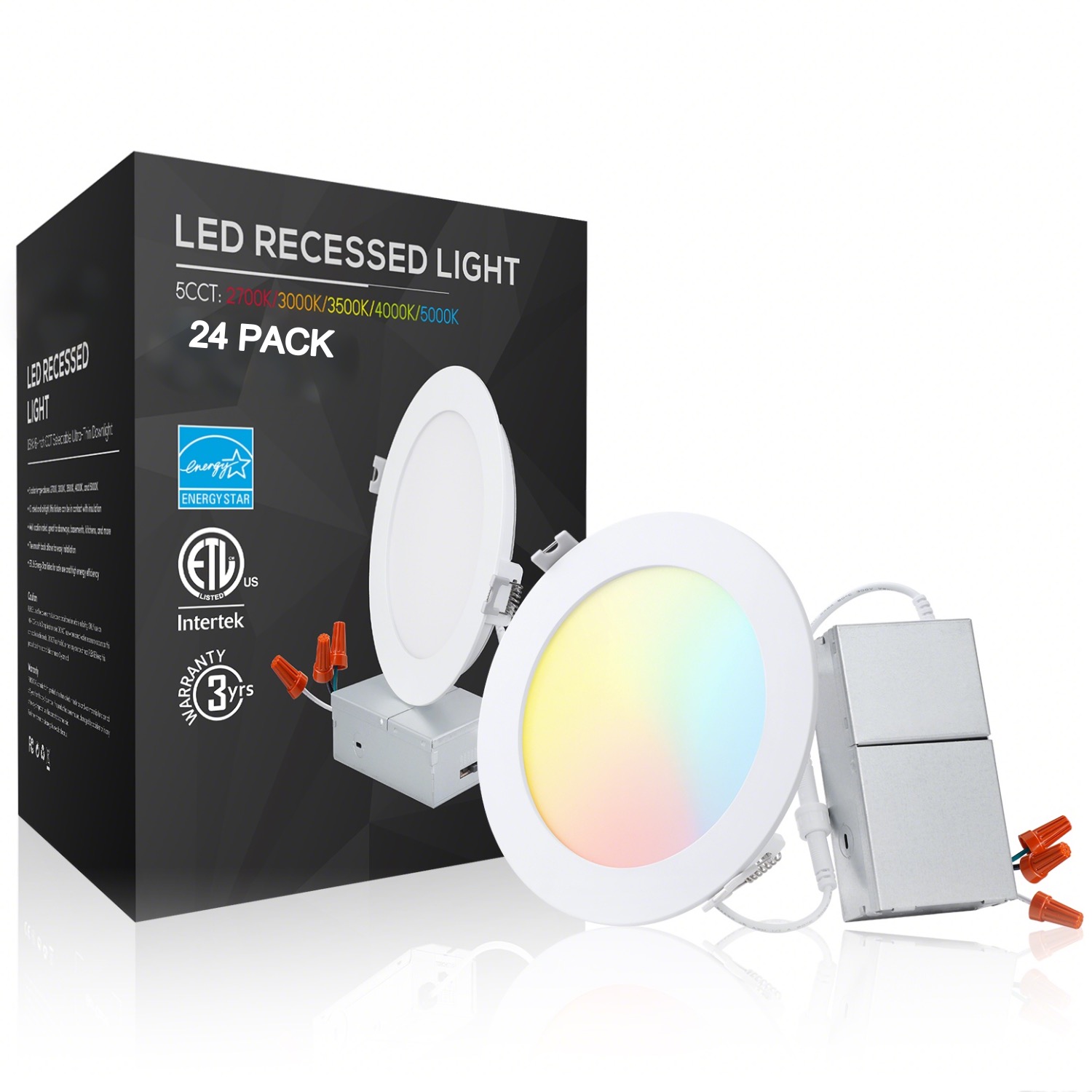 MW 6" Ultra-Thin 5CCT Dimmable LED Recessed Light | Canless Downlight, Selectable 2700K-5000K, 15W 1100LM, Energy Star (Single Light)