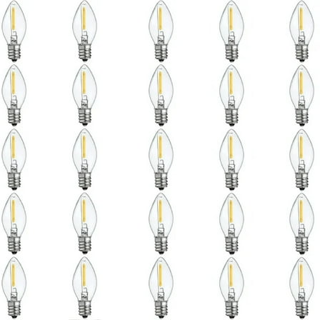 TORCHSTAR 25Pack C7 LED Christmas Light Bulb, 0.6W Clear Glass C7 Replacement Bulbs, 2700K Soft White, E12 Candelabra Base Night Light Bulbs, Non-Dimmable LED Filament Bulb