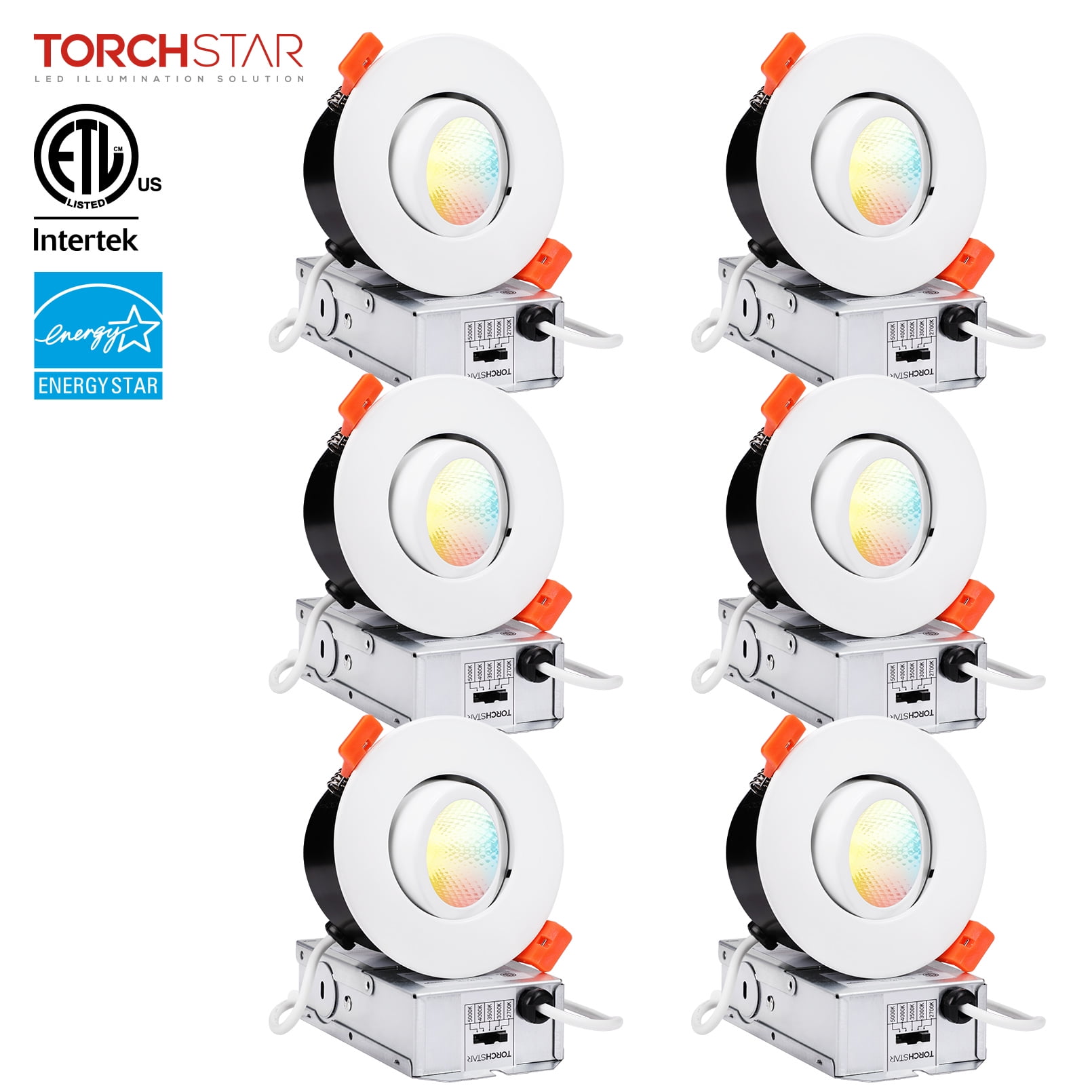 TORCHSTAR 3 Inch 5CCT Gimbal Recessed Lighting, Dimmable Swivel