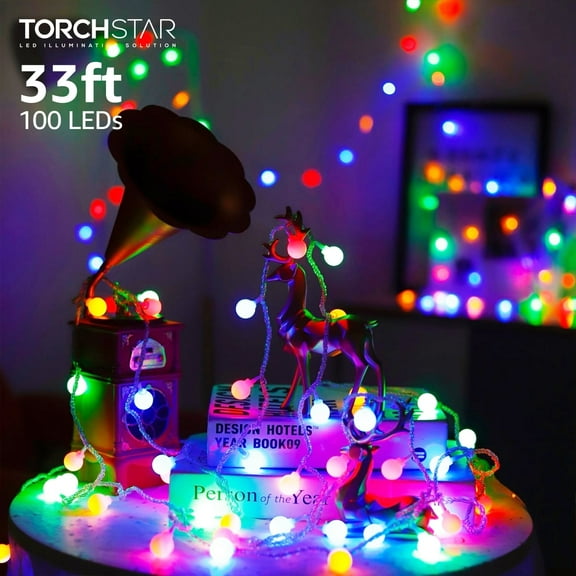 TORCHSTAR 33ft 100 LEDs Globe Fairy Lights Plug-in, 8 Modes Color Changing String Light, Wall Patio Party Home Wedding Decor Indoor Outdoor