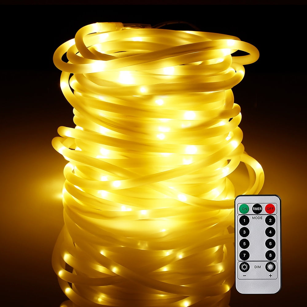 TORCHSTAR 33ft 100 Outdoor LED Rope String Lights for Christmas, Warm White
