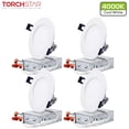 thumbnail image 1 of TORCHSTAR 4 Inch Ultra-Thin Dimmable LED Recessed Downlight with J-box for Living Room, Garage, 10.5W(Eqv.50W), 4000K Cool White, Pack of 4, 1 of 7