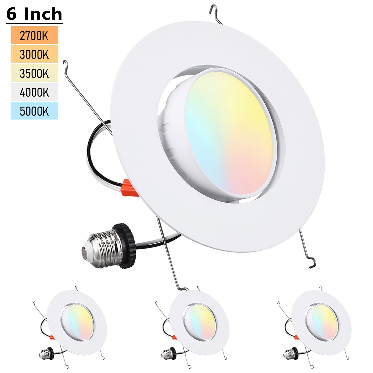 CLOUDY BAY 6-Pack 3 Inch LED Recessed Downlight - 5 CCT Selectable, Dimmable, With Night Light