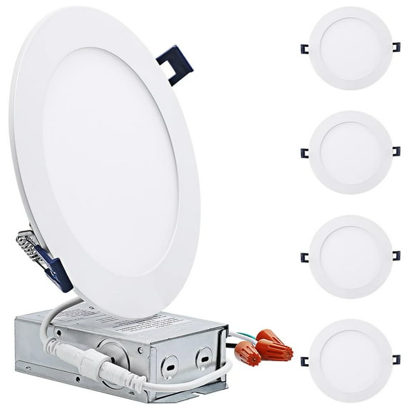 TORCHSTAR 4-Pack 6 Inch Slim LED Recessed Downlight with J-box, Dimmable Ultra-Thin Canless Light, ETL & Energy Star Listed, 3000K Warm White, 3-year Warranty