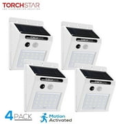 TORCHSTAR 4 Pack LED Solar Motion Sensor Lights, Wireless Outdoor Wall Lights, 120° Beam Angle