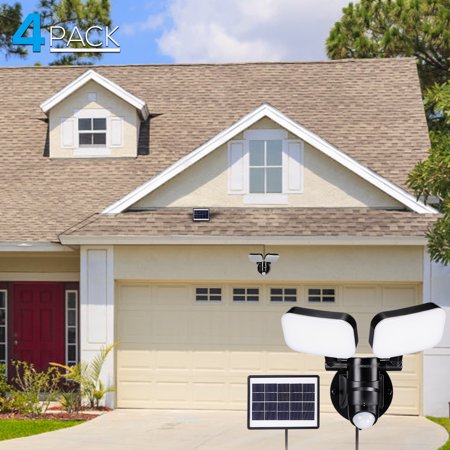 TORCHSTAR 4-Pack LED Solar Outdoor Security Lights with Motion Sensor, Adjustable Dual-Head Flood Light, 2 Modes Auto Mode & ON-OFF Mode, 6500K, IP65 Waterproof, for Yard, Garages, Patios, Entryways