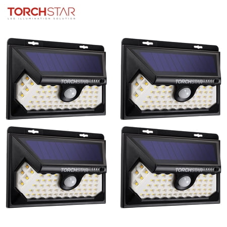 TORCHSTAR 4-Pack Solar Motion Light, 4 Modes Wide Angle Solar Lights Outdoor Waterproof Solar Security Light for Garden, Patio, Garage, Yard, 3000K Warm White