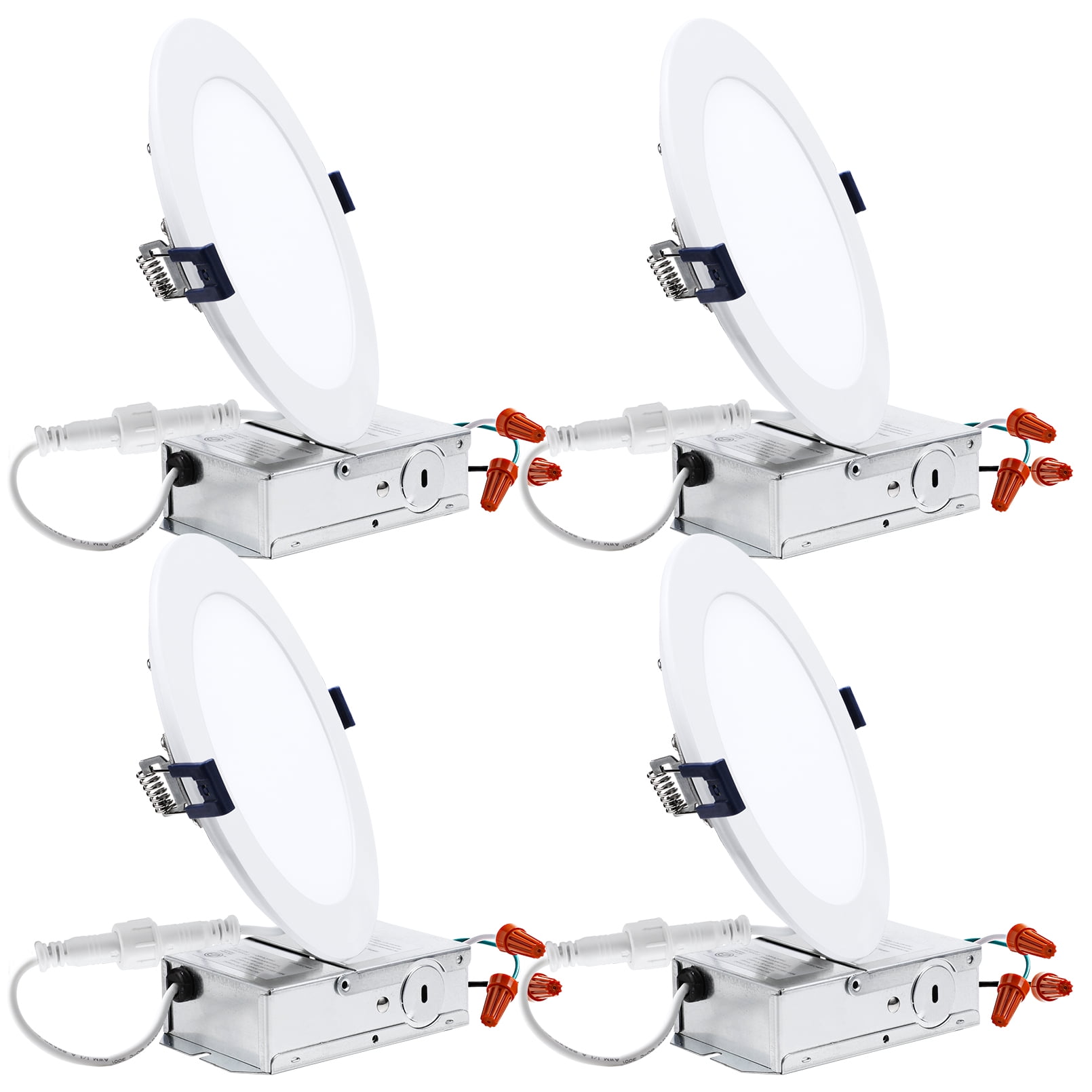 TORCHSTAR 4Pack 6inch Slim LED Recessed Downlight with J-Box, 13.5W Dimmable Ultra-Thin Canless Light, 3000K Warm White
