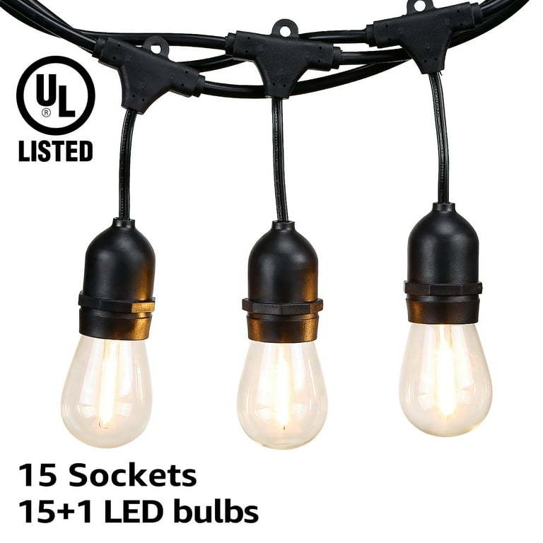 TORCHSTAR 50ft LED Outdoor String Lights, Weatherproof Patio String Light for Party, Restaurant, Garden, Patio Lights, 15 Sockets, 16 Bulbs Included TORCHSTAR 50ft LED Outdoor String Lights, Weatherproof Patio String Light for Party, Restaurant, Garden, Patio Lights, 15 Sockets, 16 Bulbs Included