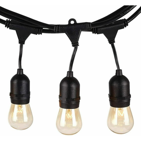 TORCHSTAR 50ft Outdoor Patio String Lights 24 Bulbs + Extra 12 Bulb Extendable Retro Style Hanging Lights for Festivals & Events, 24 Sockets, Weatherproof Commercial Grade, Garden, Balcony, Entrance