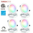 thumbnail image 1 of TORCHSTAR 6 Inch LED RGBCW Smart Recessed Lighting with J-box for Kitchen, Living Room, Dimmable Color Changing Warm & Cool White, 12W Wi-Fi Smart Downlight, Pack of 4, 1 of 7