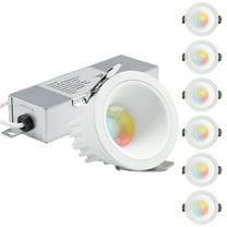 TORCHSTAR 6 Pack 2" 5CCT LED Recessed Light with J-Box, CRI90  Dimmable Anti-Glare LED Downlight, 5W Narrow Frame Smooth Trim, AirTight & IC Rated