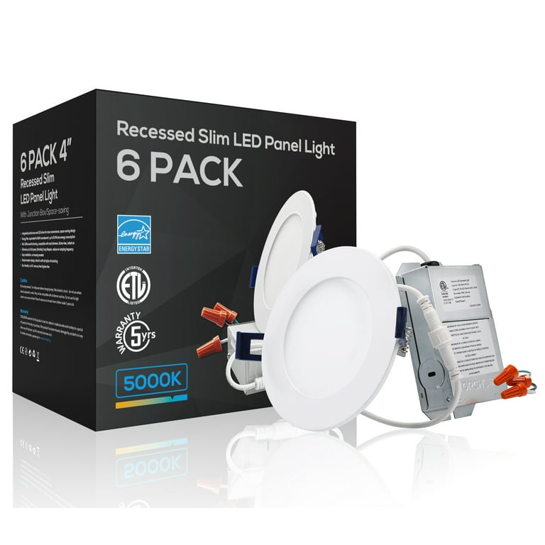 TORCHSTAR 6 Pack 4 inch Slim Panel LED Recessed Light with J Box Dimmable Ceiling Canless Downlight Wet Location Available ETL Energy Star Listed 22817