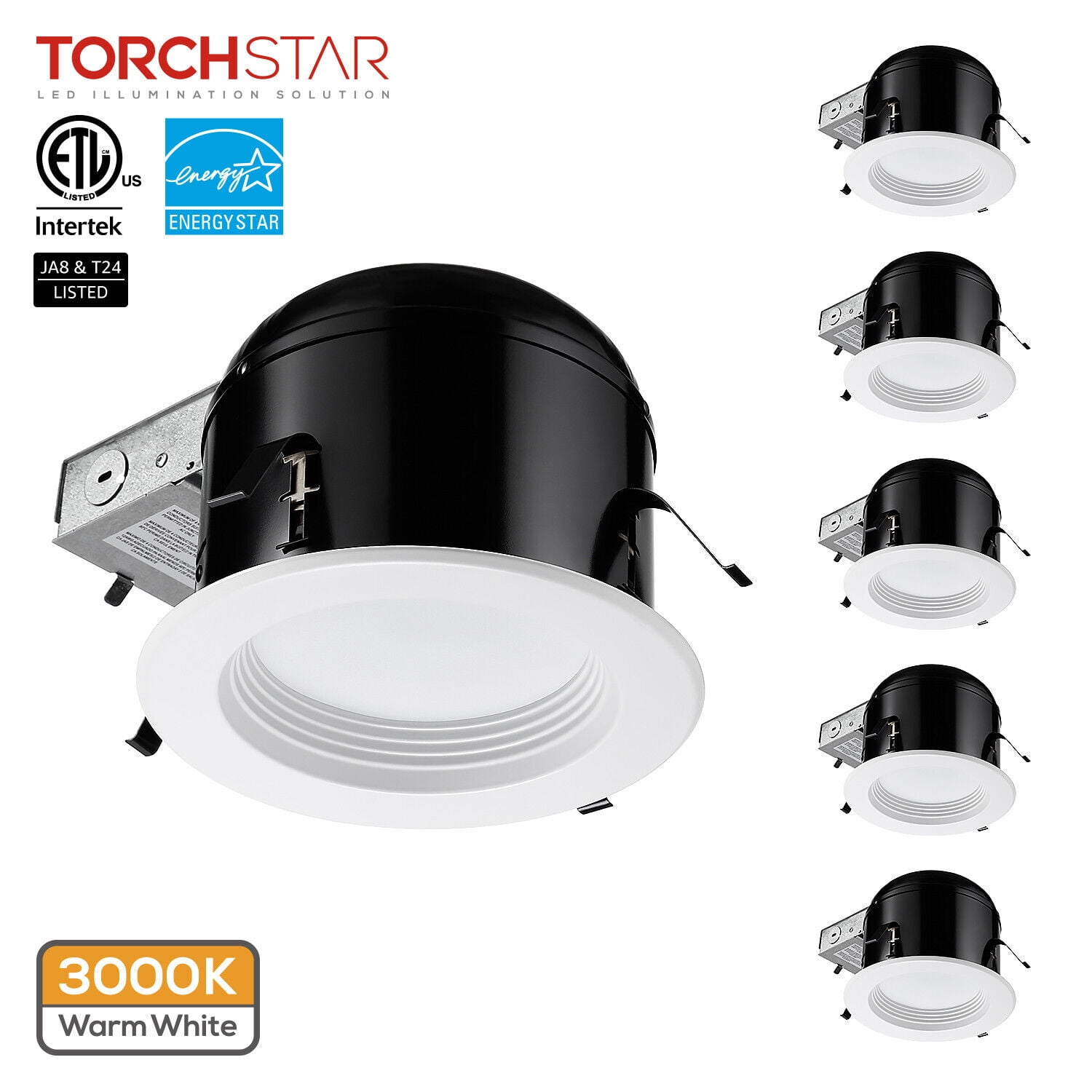 TORCHSTAR 6 Pack 6" LED Dimmable Baffle Recessed Downlight, Retrofit Recessed Lighting Kit 3000K Warm White