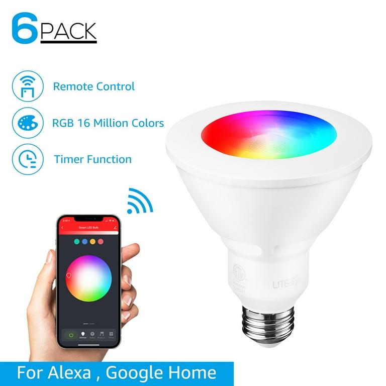 TORCHSTAR 6 Pack PAR30 Smart Light Bulbs 60W Equiv E26 Base RGB