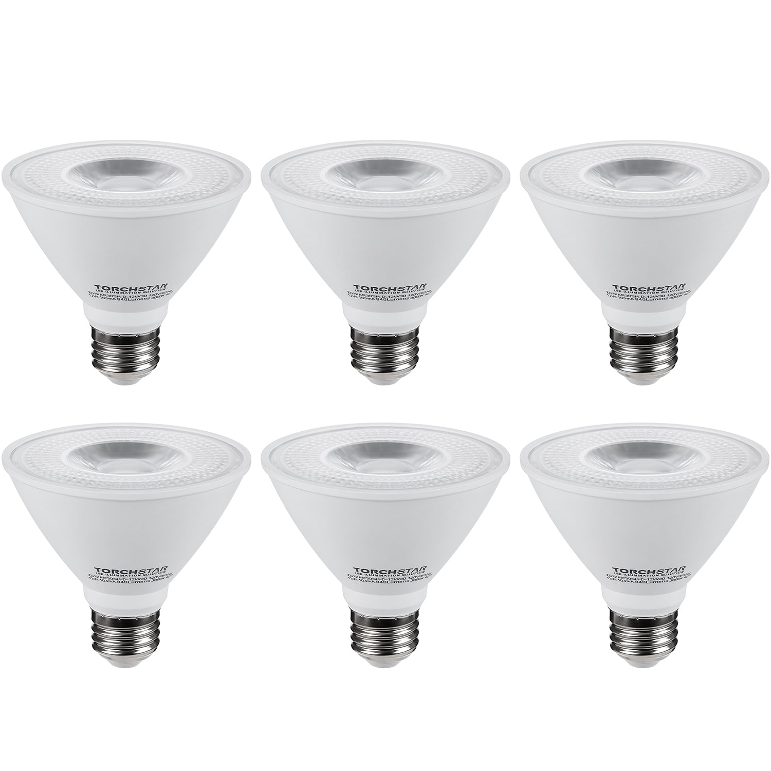 6 Pack PAR30 Short Neck LED Flood Light Bulb, Dimmable, 12W 75W Equiv., High CRI90+, 3000K Warm White, 840Lm, E26 Medium Screw Base, Energy Star & UL Listed LED Spotlight